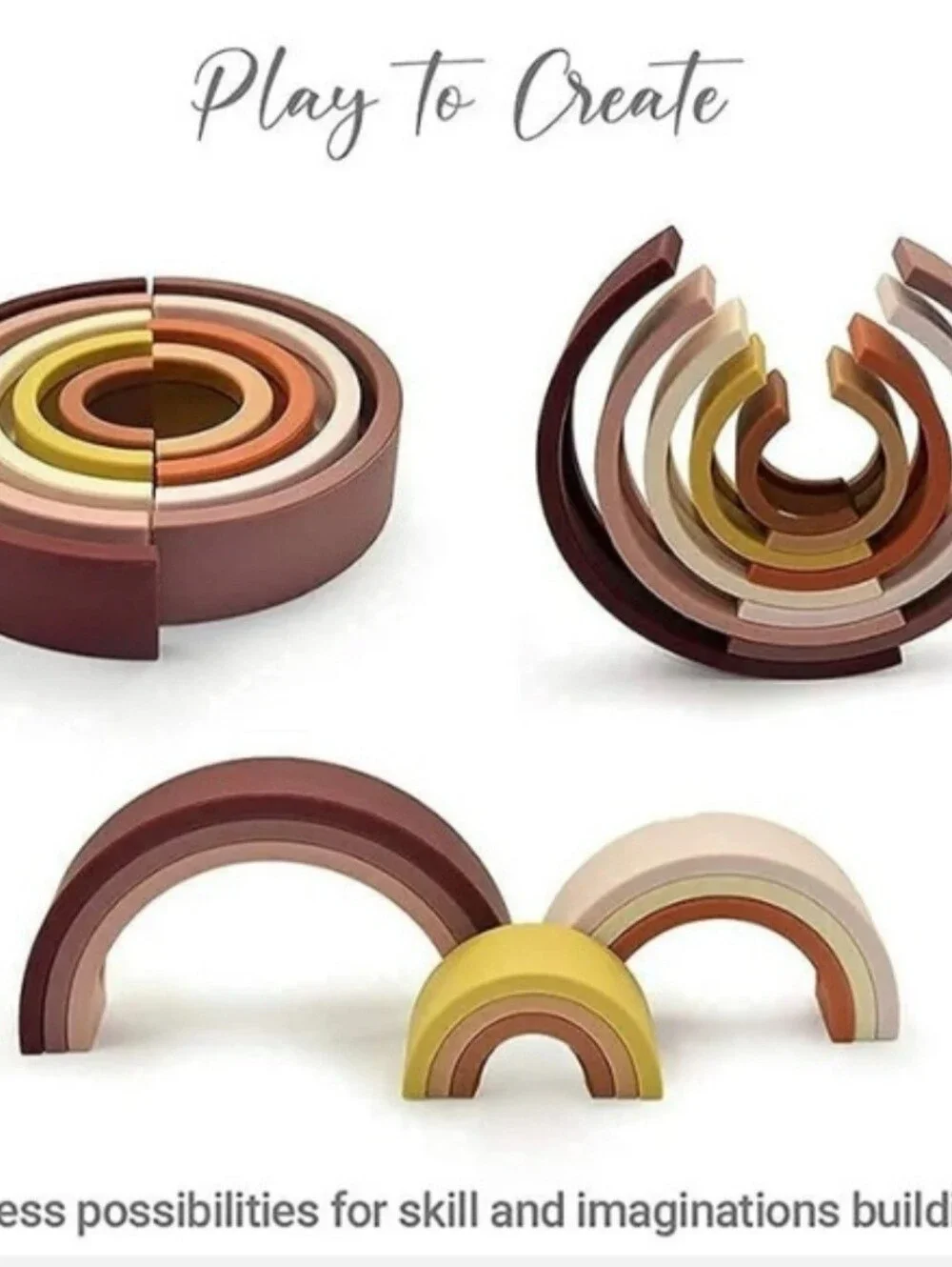 Lelolo Silicone Stacking Toy, Earth Tones Rainbow Baby, Toddler Large Warm Color